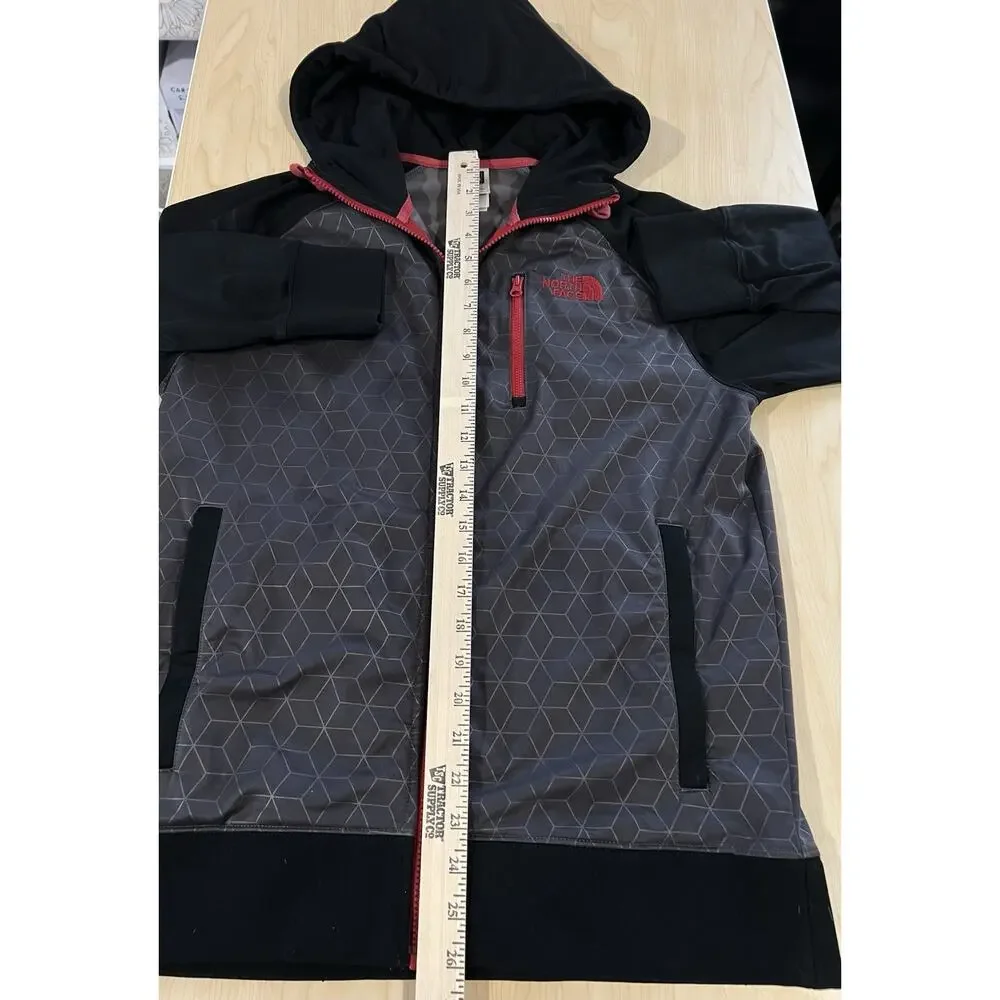 The North Face Jacket Hoodie Fleece Men’s Size S Black Gray Hexagon Cube Grid
